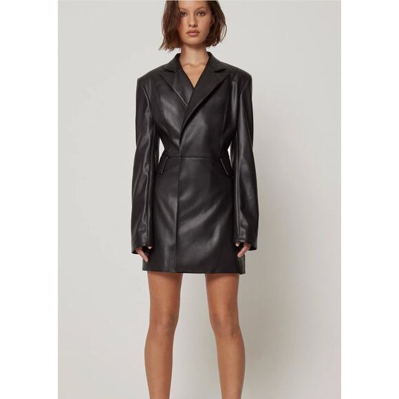 Khy Dresses & Skirts - Khy x Namilia Dress Large Black Faux Leather Blazer Mini Chic Trench Night Out